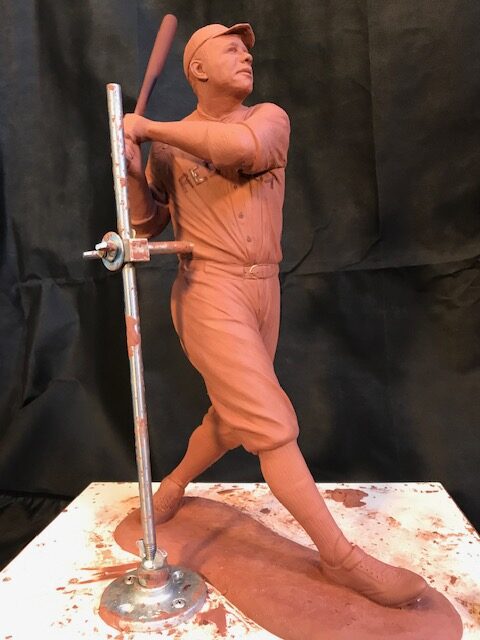 babe ruth red sox statue, babe at bat, great bambino portrait sculpture by tom white commissioned sculptor