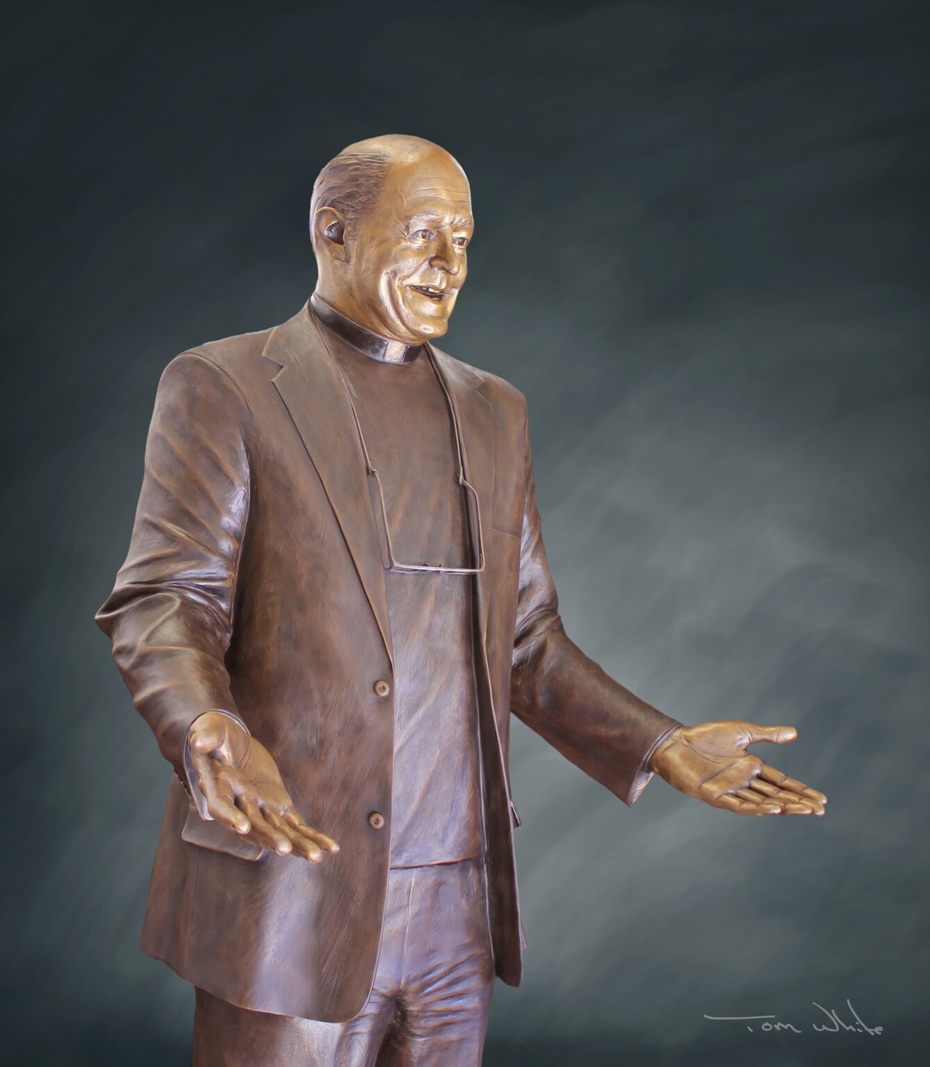 Head-and-shoulders bronze clergyman with glasses