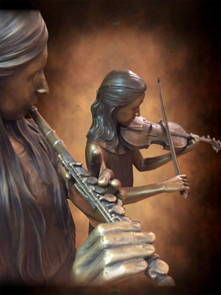 Flute and violin bronze detail