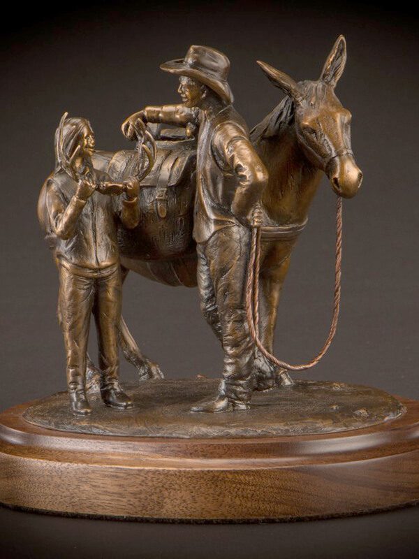 Small bronze hunting scene with antlers