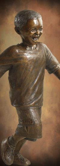 Tom White Studios, Inc | Children & Adults Figurative Bronze Statues Bronze sculpture of laughing running boy