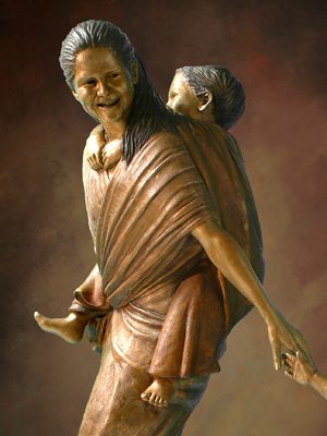 Tom White Studios, Inc | Children & Adults Figurative Bronze Statues Bronze sculpture of woman carrying child
