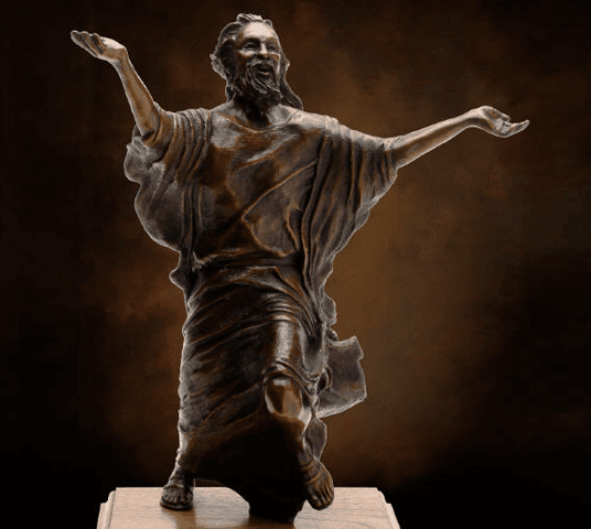 Bronze father figure running with open arms