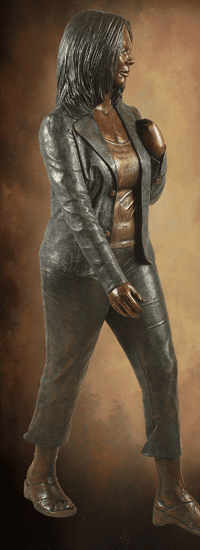 Tom White Studios, Inc | Children & Adults Figurative Bronze Statues Smiling bronze woman in motion