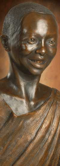 Tom White Studios, Inc | Children & Adults Figurative Bronze Statues Smiling Boy Statue, part of Welcoming Christ bronze sculpture scene of Jesus and Children, by Tom White, sculptor.