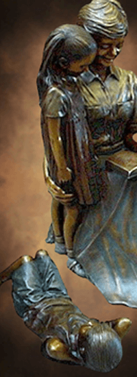 Tom White Studios, Inc | Children & Adults Figurative Bronze Statues Bronze teacher reading with two children