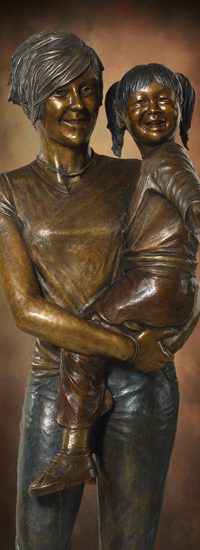 Tom White Studios, Inc | Children & Adults Figurative Bronze Statues Youthful woman embracing joyful little girl bronze