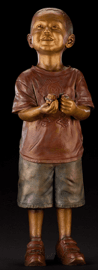 Tom White Studios, Inc | Children & Adults Figurative Bronze Statues Life-size bronze boy with toy locomotive