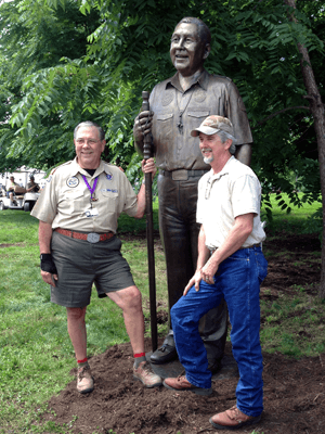 Tom White Studios, Inc | Mazzuca Portrait Bronze Statue Outdoor bronze scout statue with two men