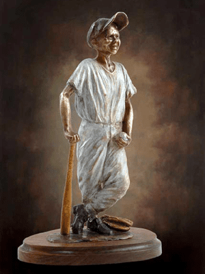 Bronze boy baseball statue with mitt