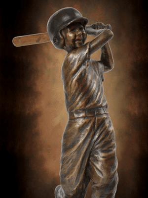 Close up bronze batter smiling with helmet