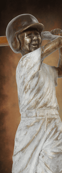 Patinated bronze batter in follow through pose