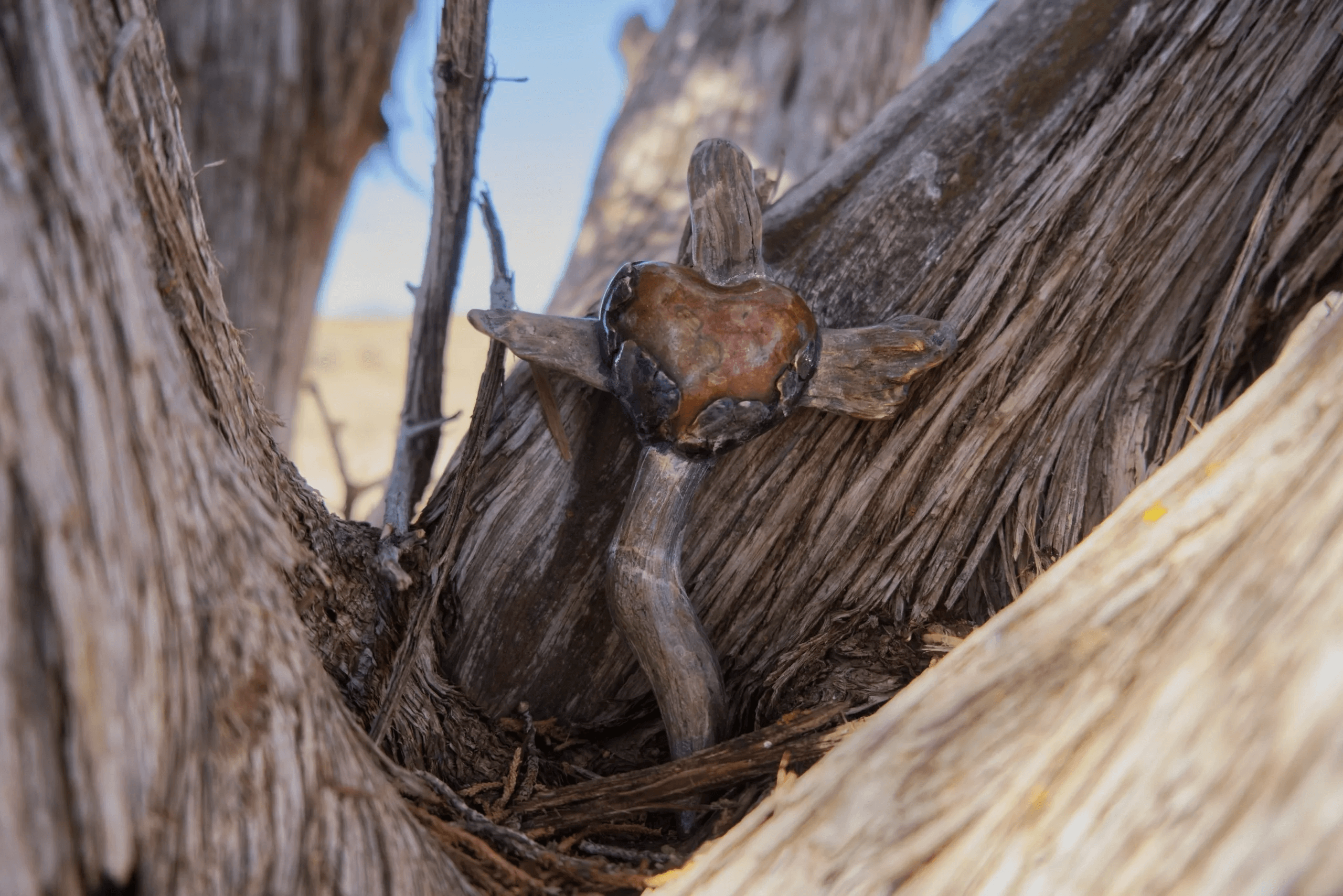 Tom White Studios, Inc | Cross Sculptures Calvary Jesus Rescued Statue Heart cross nestled in gnarled tree