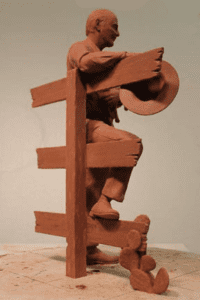 Bo Rubenstein Statue - portrait sculpture of owner of Texas Pipe for his Frebo Ranch in Columbus, Texas. Figurative memorial bronze sculptures by master Texas / Arizona commission sculptor, Tom White, rubenstein clay maquette