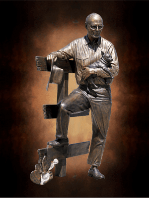 Bo Rubenstein Statue - portrait sculpture of owner of Texas Pipe for his Frebo Ranch in Columbia, Texas. Figurative memorial bronze sculptures by master Texas / Arizona commission sculptor, Tom White.