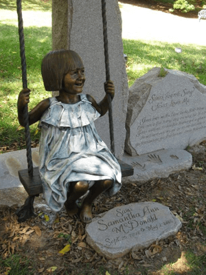 Tom White Studios, Inc | Jesus Statues Memorial bronze girl on swing with marker