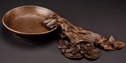 Wash My Feet, Lord - bronze religious sculpture depicting Jesus' humble act of servant washing His disciples feet, by Christian sculptor, Tom White